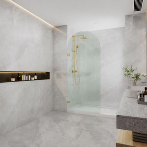COVEY FRAMELESS ARCH WALK IN SINGLE PANEL FLUTED / NARROWLINE GLASS SHOWER SCREEN LIGHT GOLD