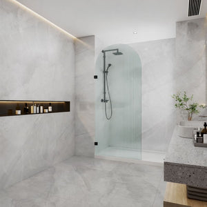 COVEY FRAMELESS ARCH WALK IN SINGLE PANEL FLUTED / NARROWLINE GLASS SHOWER SCREEN MATTE BLACK