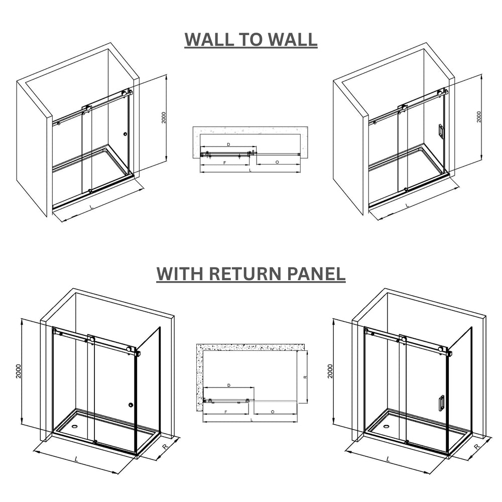 COVEY WALL TO WALL FRAMELESS SINGLE SLIDING DOOR SHOWER SCREEN GUN METAL GREY