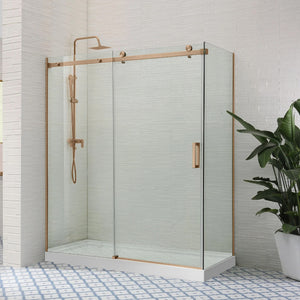COVEY WALL TO WALL FRAMELESS SINGLE SLIDING DOOR SHOWER SCREEN BRUSHED BRONZE