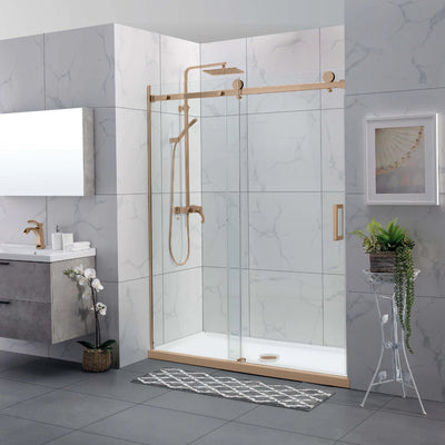 COVEY WALL TO WALL FRAMELESS SINGLE SLIDING DOOR SHOWER SCREEN BRUSHED BRONZE
