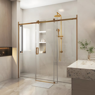 COVEY WALL TO WALL FRAMELESS 3 PANEL SINGLE SLIDING DOOR SHOWER SCREEN BRUSHED GOLD