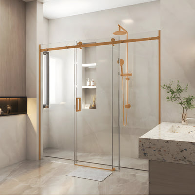 COVEY WALL TO WALL FRAMELESS 3 PANEL SINGLE SLIDING DOOR SHOWER SCREEN BRUSHED BRONZE