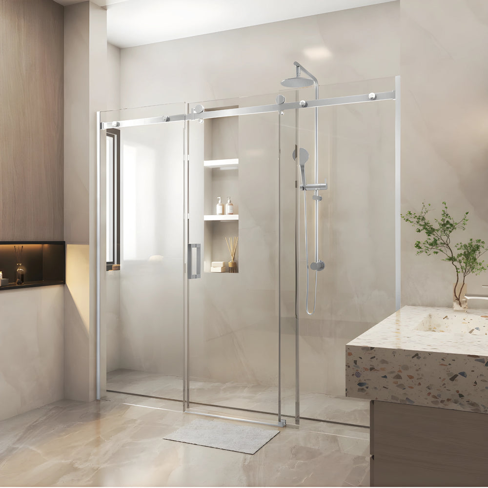 COVEY WALL TO WALL FRAMELESS 3 PANEL SINGLE SLIDING DOOR SHOWER SCREEN CHROME
