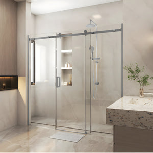 COVEY WALL TO WALL FRAMELESS 3 PANEL SINGLE SLIDING DOOR SHOWER SCREEN GUN METAL