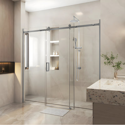 COVEY WALL TO WALL FRAMELESS 3 PANEL SINGLE SLIDING DOOR SHOWER SCREEN GUN METAL