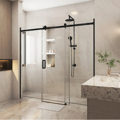 COVEY WALL TO WALL FRAMELESS 3 PANEL SINGLE SLIDING DOOR SHOWER SCREEN MATTE BLACK
