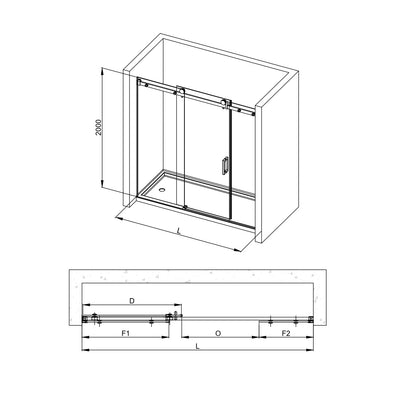 COVEY WALL TO WALL FRAMELESS 3 PANEL SINGLE SLIDING DOOR SHOWER SCREEN GUN METAL