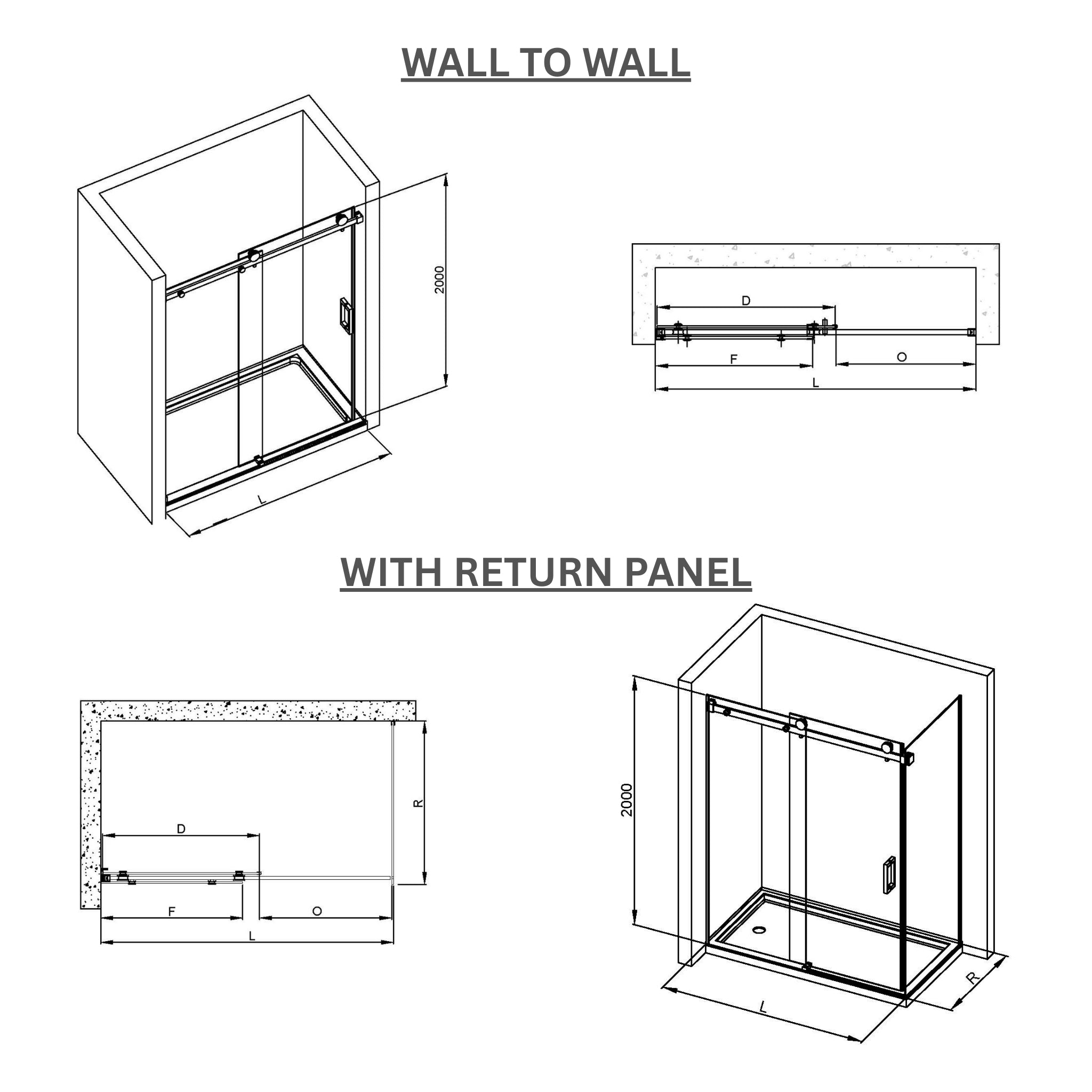 COVEY WALL TO WALL FRAMELESS SINGLE SLIDING DOOR GREY GLASS SHOWER SCREEN GUN METAL