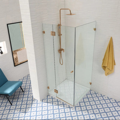 COVEY WALL TO WALL FRAMELESS PIVOTAL HINGE DOOR SHOWER SCREEN BRUSHED BRONZE