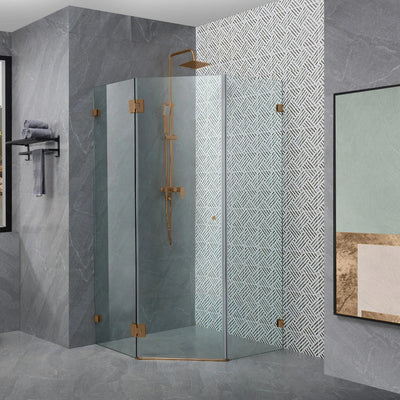 COVEY WALL TO WALL DIAMOND FRAMELESS PIVOT HINGE DOOR BRUSHED BRONZE