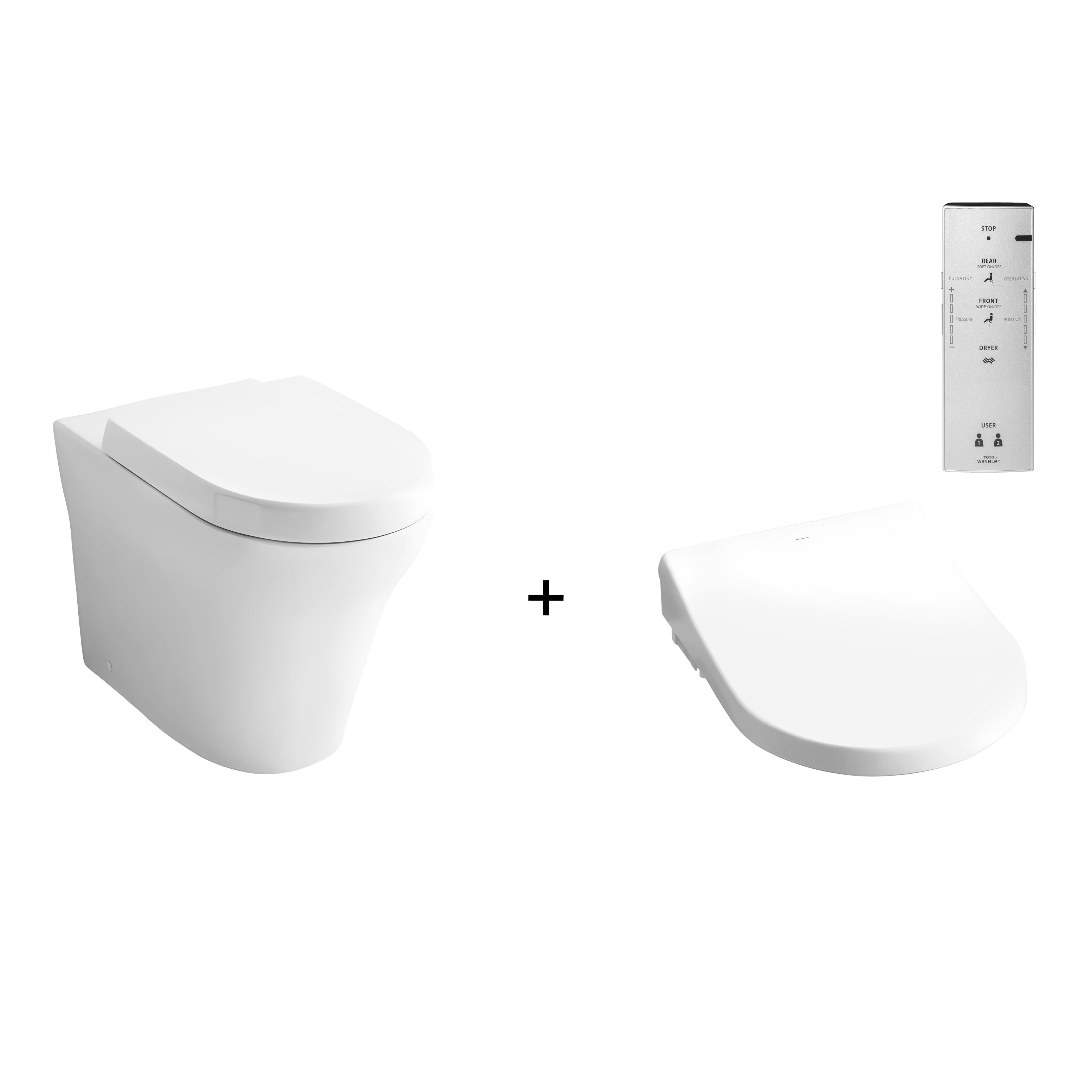 TOTO MH WALL FACED TOILET AND WASHLET W/ REMOTE CONTROL AND AUTOLID PACKAGE D-SHAPE GLOSS WHITE