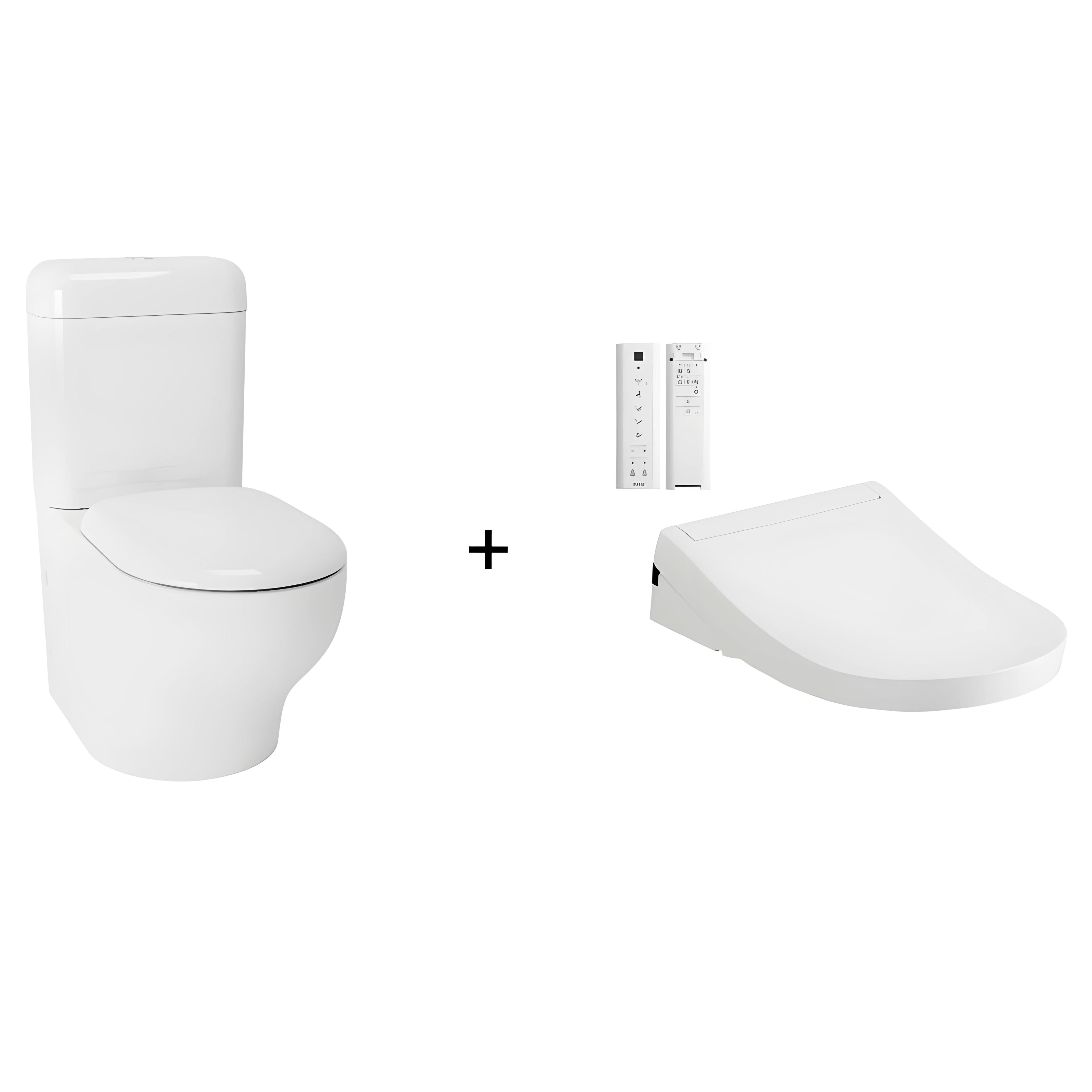 TOTO HAYON CLOSE COUPLED TOILET AND S5 WASHLET W/ REMOTE CONTROL PACKAGE (D-SHAPED) GLOSS WHITE