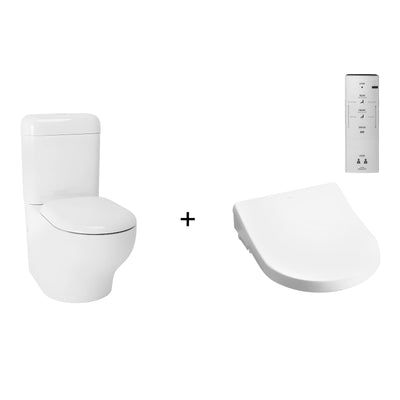 TOTO HAYON CLOSE COUPLED TOILET AND WASHLET W/ REMOTE CONTROL AND AUTOLID PACKAGE D-SHAPE GLOSS WHITE