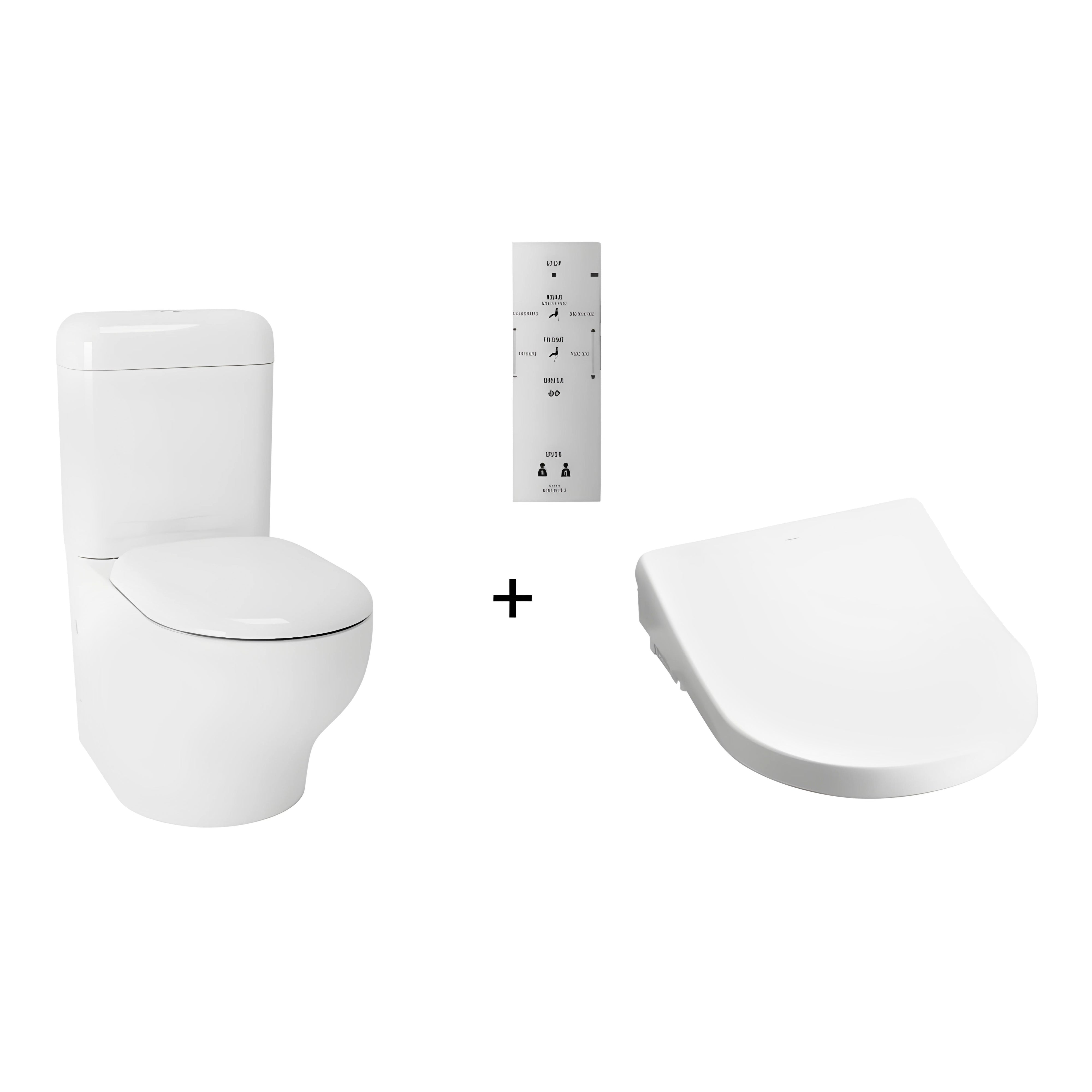 TOTO HAYON CLOSE COUPLED TOILET AND WASHLET W/ REMOTE CONTROL AND AUTOLID PACKAGE D-SHAPE GLOSS WHITE