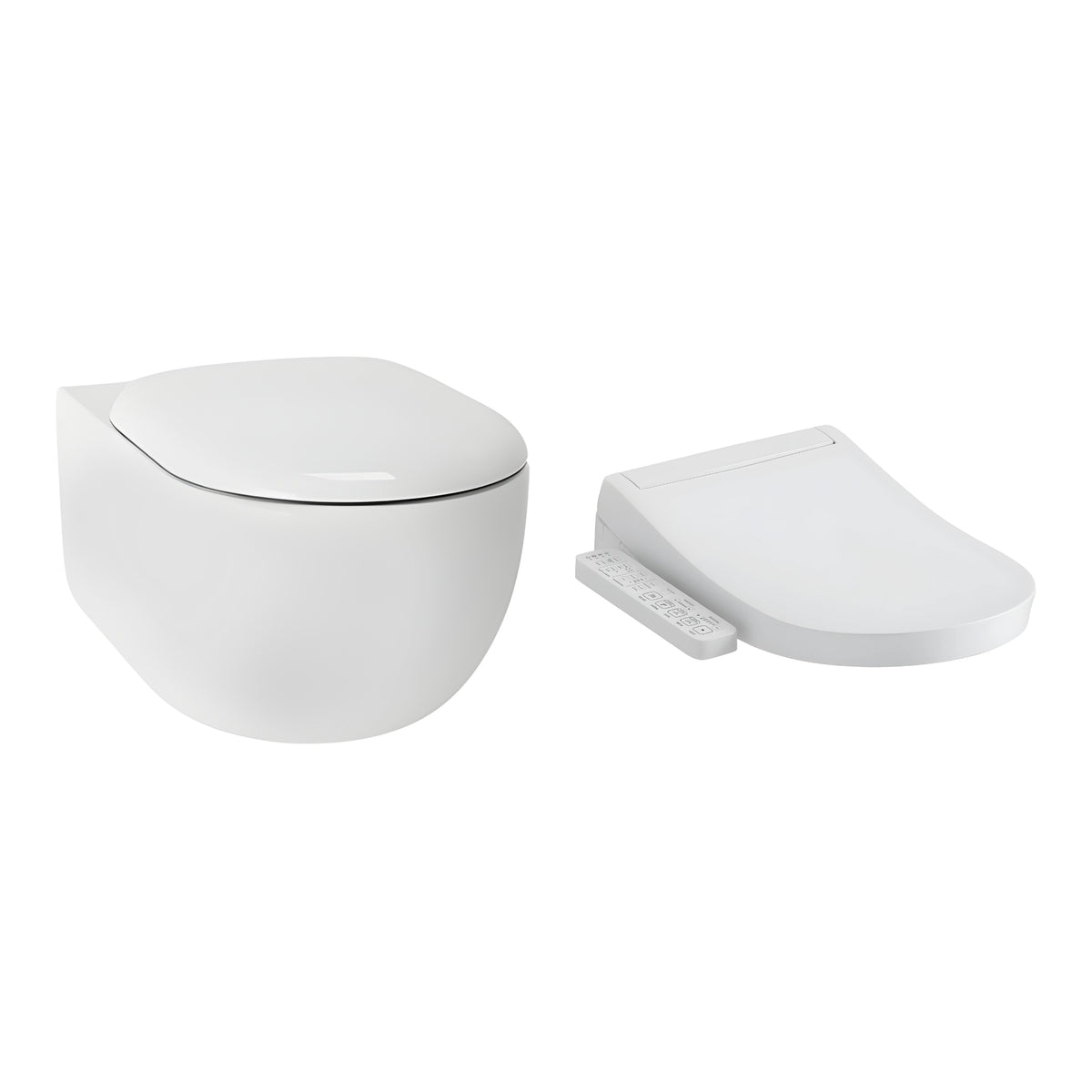 TOTO HAYON RIMLESS WALL HUNG TOILET AND S2 WASHLET W/ SIDE CONTROL PACKAGE D-SHAPE GLOSS WHITE