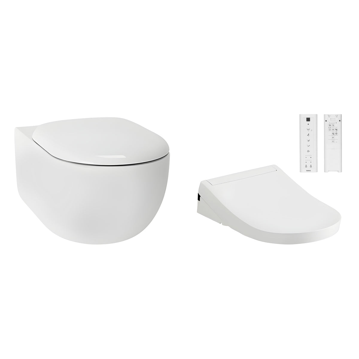 TOTO HAYON RIMLESS WALL HUNG TOILET AND S5 WASHLET W/ REMOTE CONTROL PACKAGE D-SHAPE GLOSS WHITE