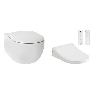 TOTO HAYON RIMLESS WALL HUNG TOILET AND S5 WASHLET W/ REMOTE CONTROL PACKAGE D-SHAPE GLOSS WHITE