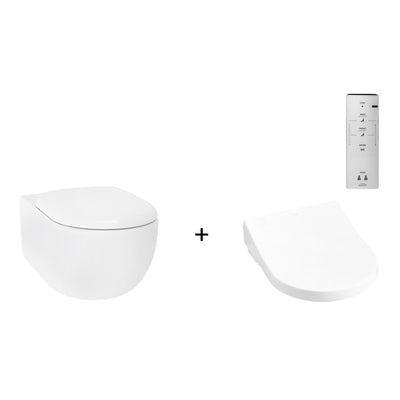 TOTO HAYON WALL HUNG TOILET AND S7 WASHLET W/ REMOTE CONTROL AND AUTOLID PACKAGE D-SHAPE GLOSS WHITE