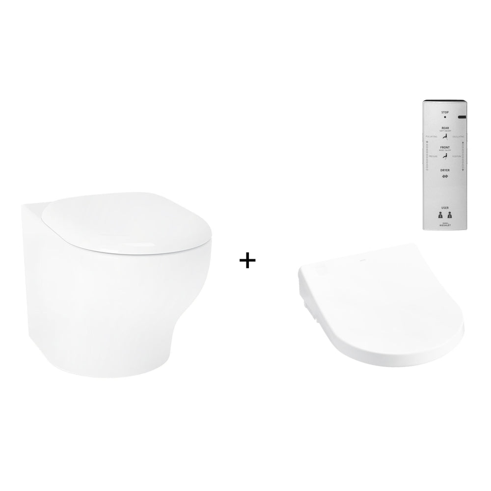 TOTO HAYON WALL FACED TOILET AND S7 WASHLET W/ REMOTE CONTROL AND AUTOLID PACKAGE D-SHAPE GLOSS WHITE