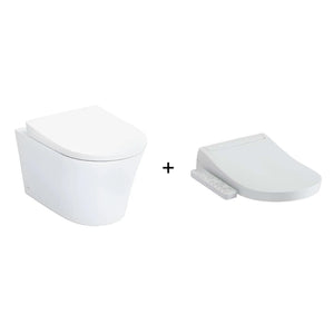 TOTO WALL HUNG RIMLESS TOILET AND S2 WASHLET W/ SIDE CONTROL PACKAGE D-SHAPE GLOSS WHITE