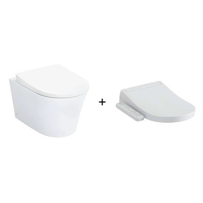 TOTO WALL HUNG RIMLESS TOILET AND S2 WASHLET W/ SIDE CONTROL PACKAGE D-SHAPE GLOSS WHITE