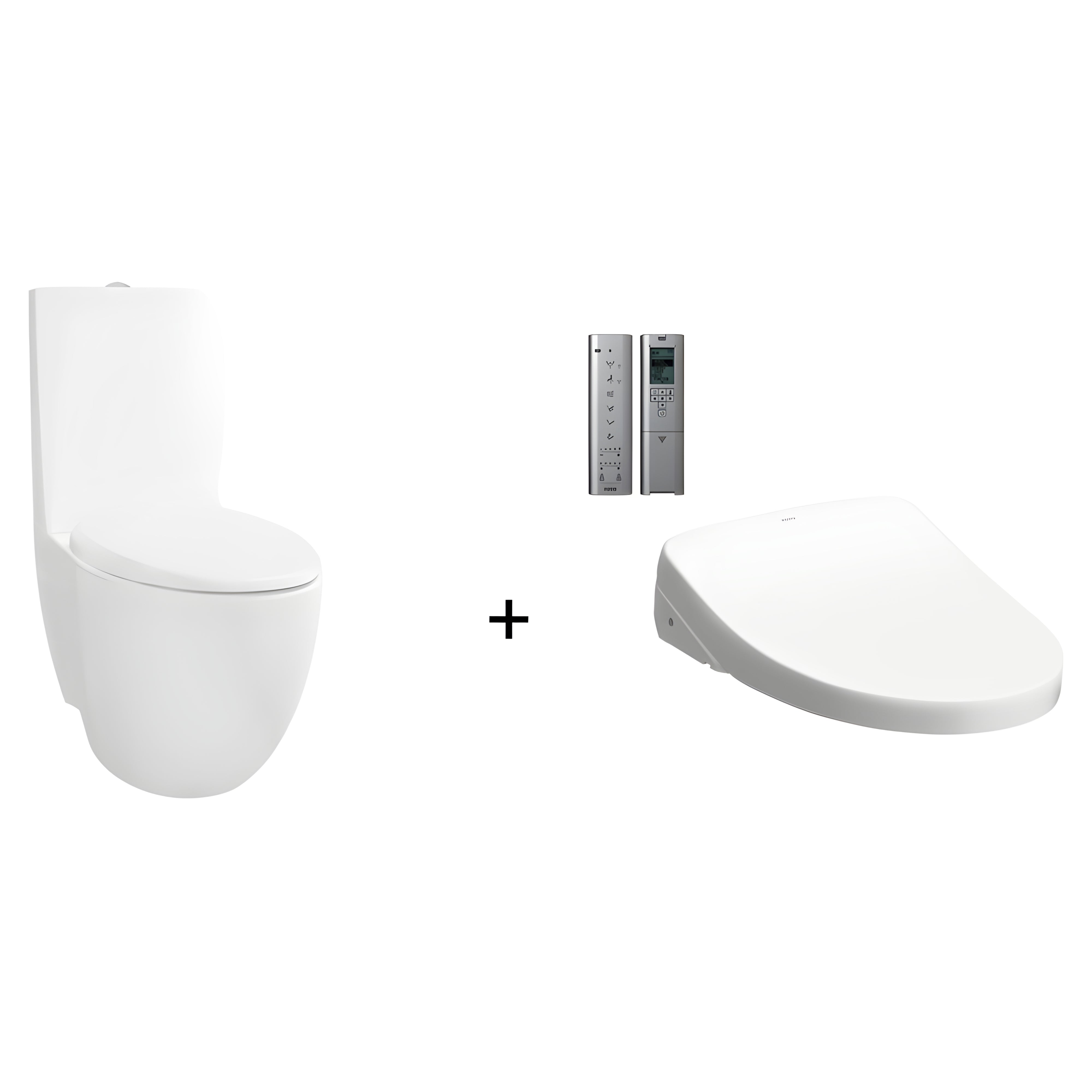 TOTO LE MUSE CLOSE COUPLED TOILET AND WASHLET W/ REMOTE CONTROL AND AUTOLID PACKAGE ELONGATED GLOSS WHITE