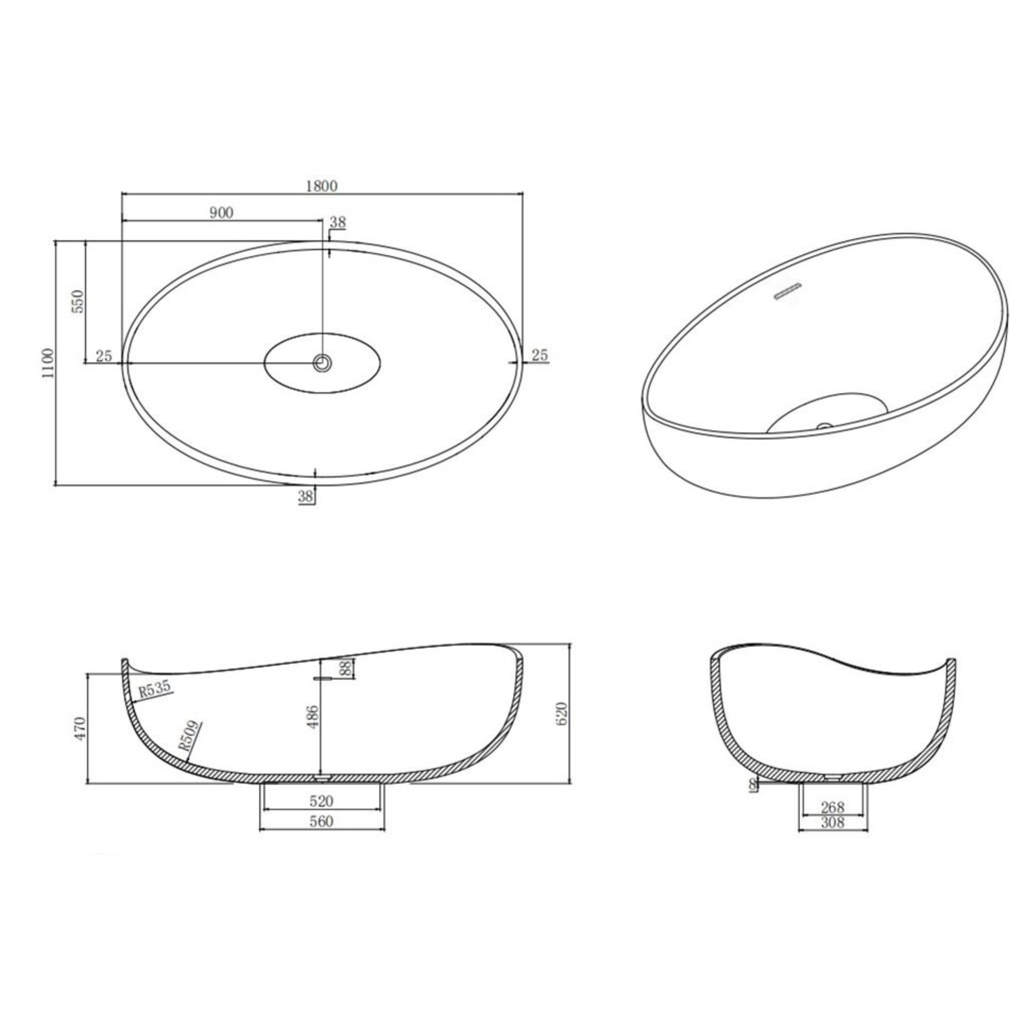 CETO WAVERLY FREESTANDING BATHTUB MATTE BLACK 1800MM