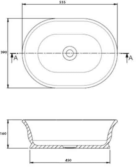 TURNER HASTINGS CAMBRIDGE OVAL TITANCAST SOLID SURFACE ABOVE COUNTER BASIN SATIN SILK WHITE 535MM