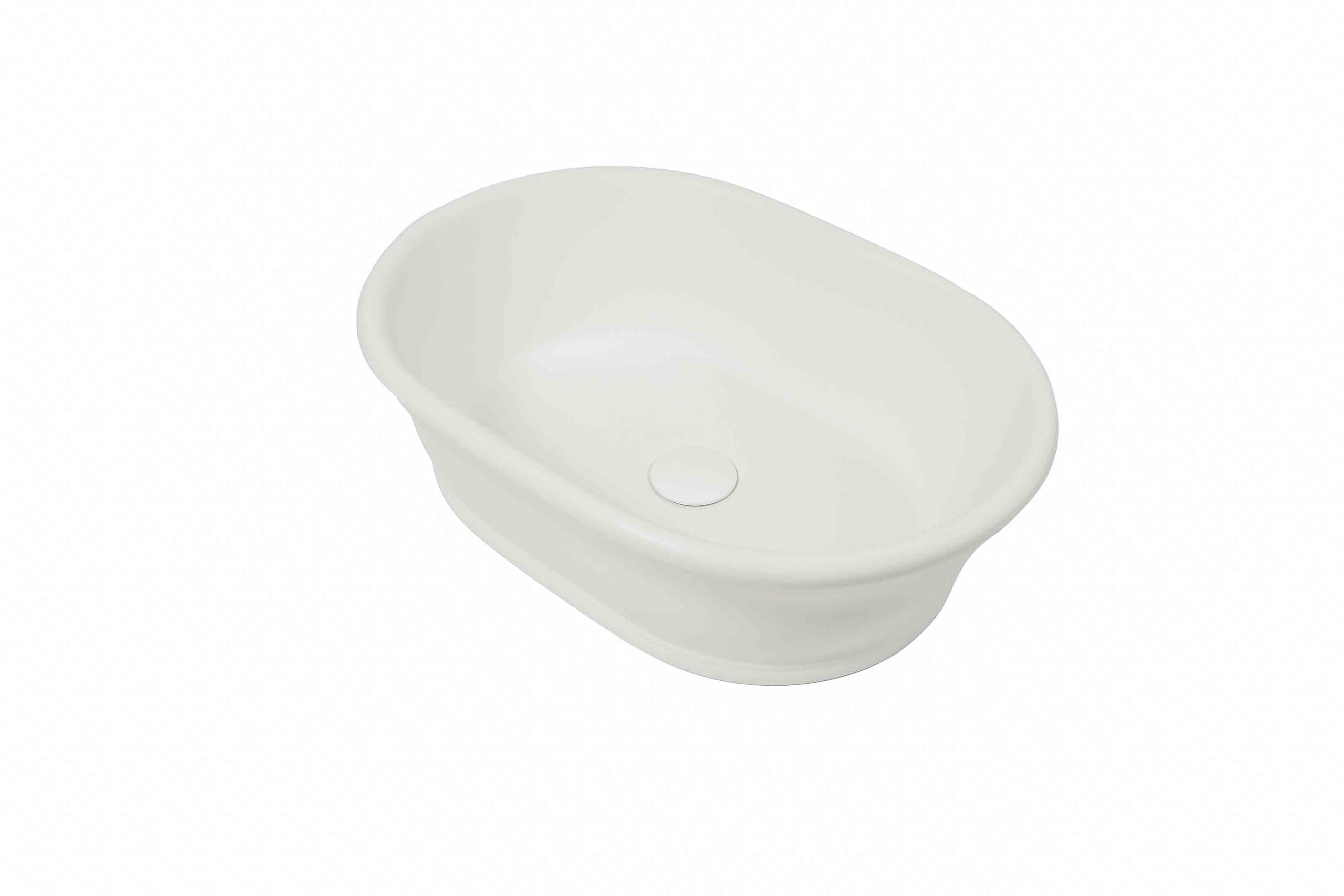 TURNER HASTINGS CAMBRIDGE OVAL TITANCAST SOLID SURFACE ABOVE COUNTER BASIN SATIN SILK WHITE 535MM