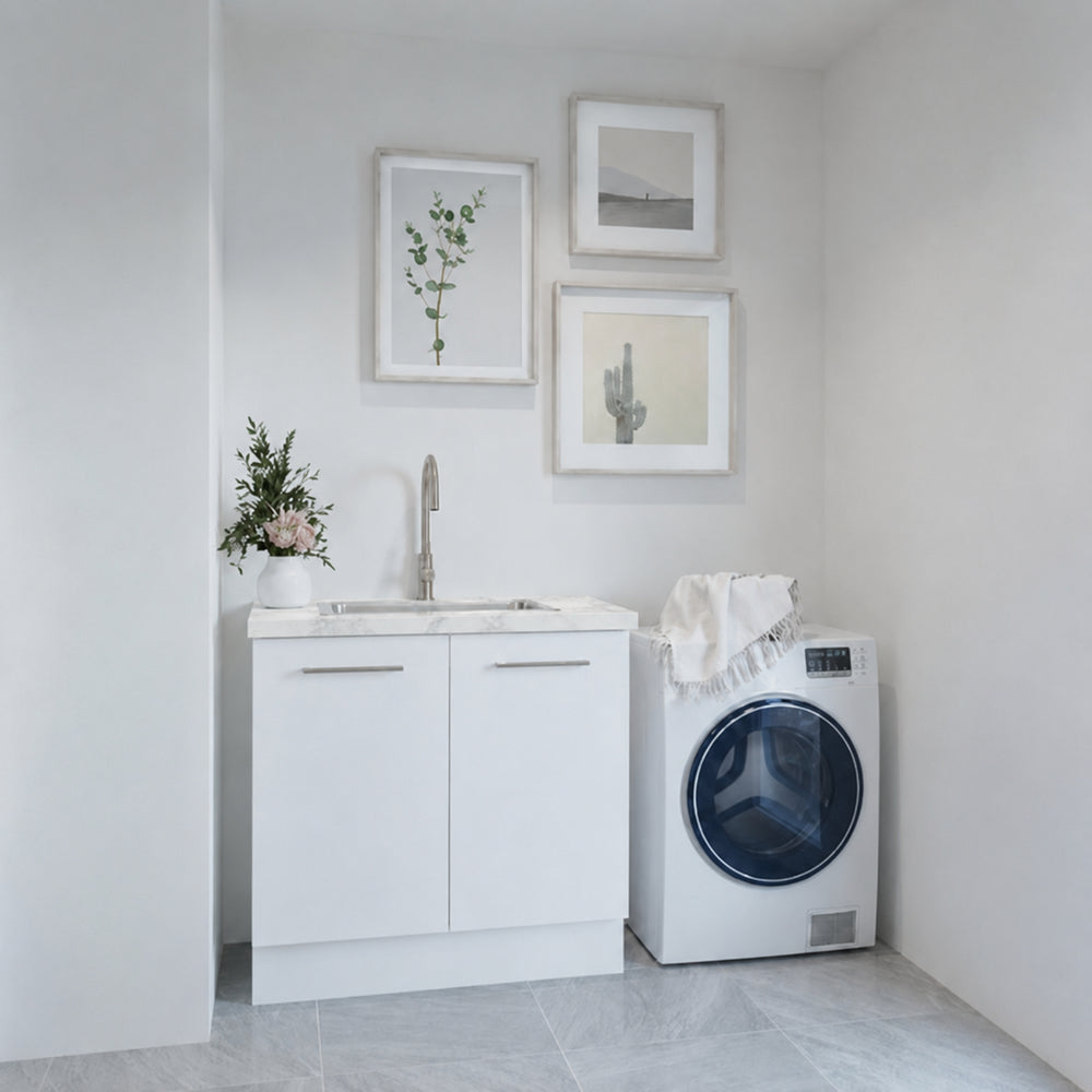 TIMBERLINE POLYTEC CARRARA MATTE SINGLE BOWL LAUNDRY LAMINATE BENCHTOP