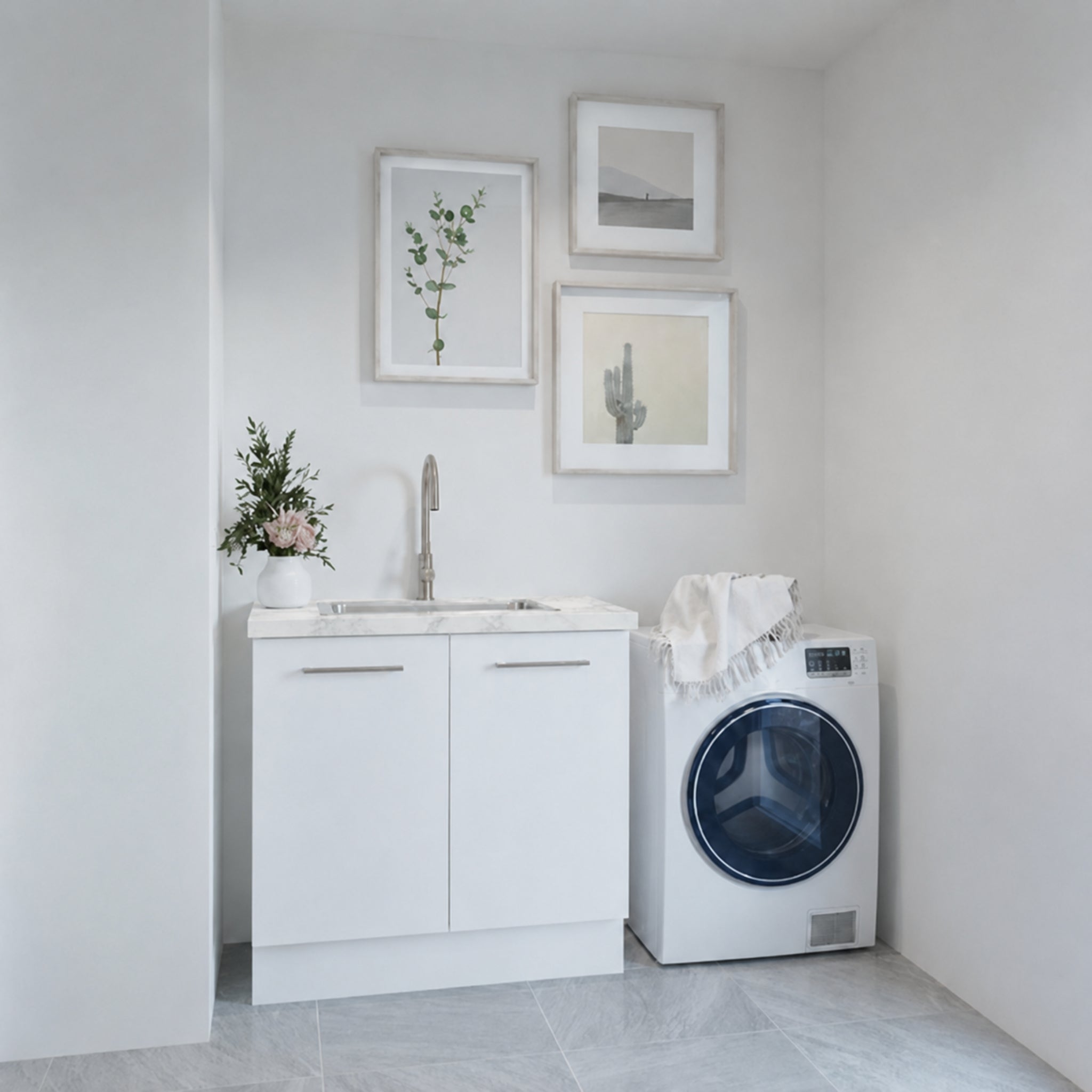 TIMBERLINE POLYTEC CARRARA MATTE SINGLE BOWL LAUNDRY LAMINATE BENCHTOP