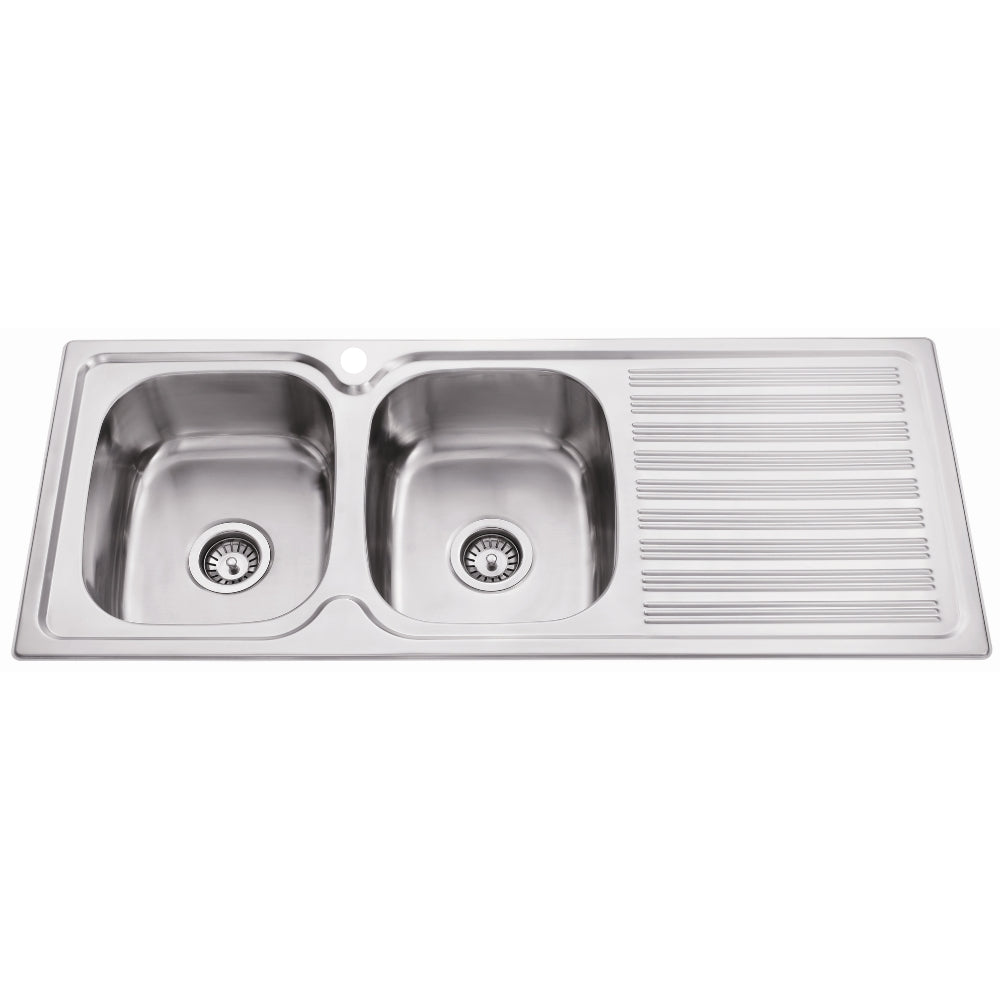 IKON EDEN DOUBLE BOWL SINGLE DRAINER LHB SINK STAINLESS STEEL 1180MM