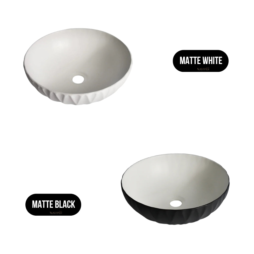 CLAYA POLAR RUBY ROUND ABOVE COUNTER BASIN TEXTURED MATTE WHITE 400MM