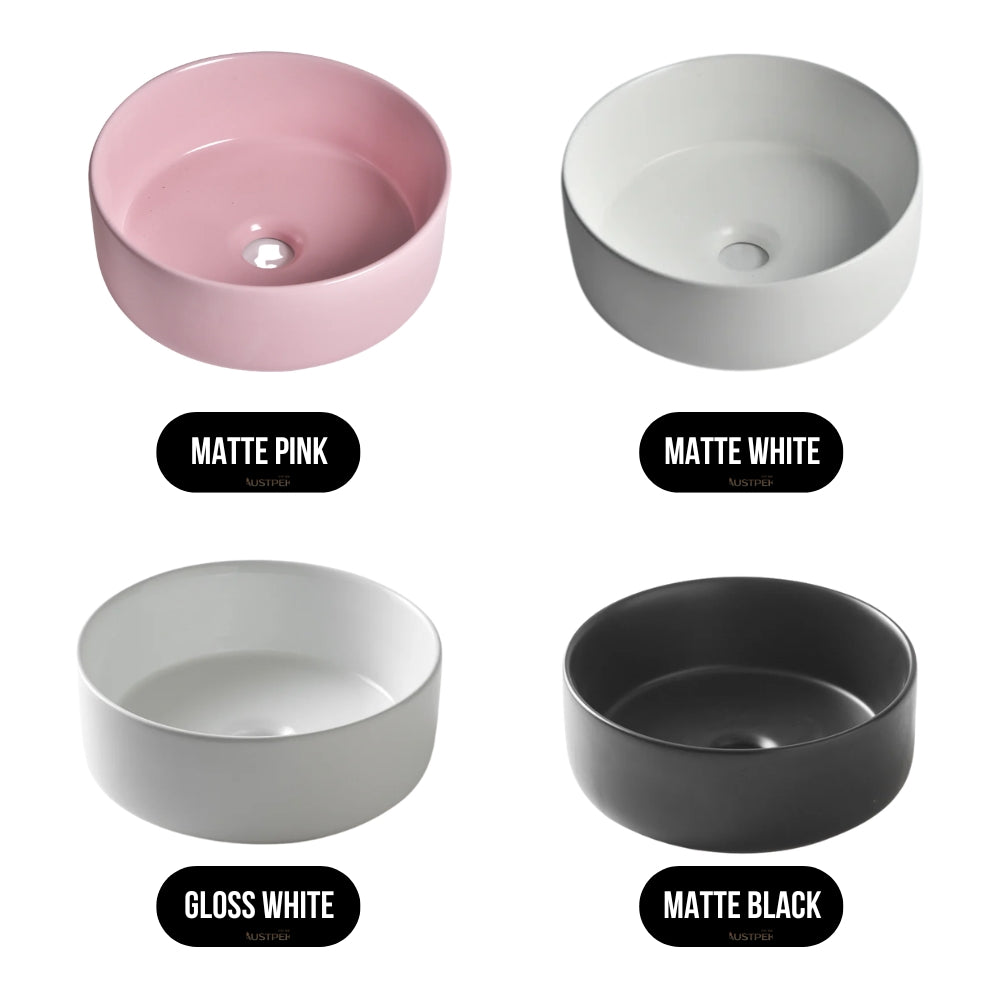 CLAYA ROUND ABOVE COUNTER BASIN GLOSS WHITE 300MM