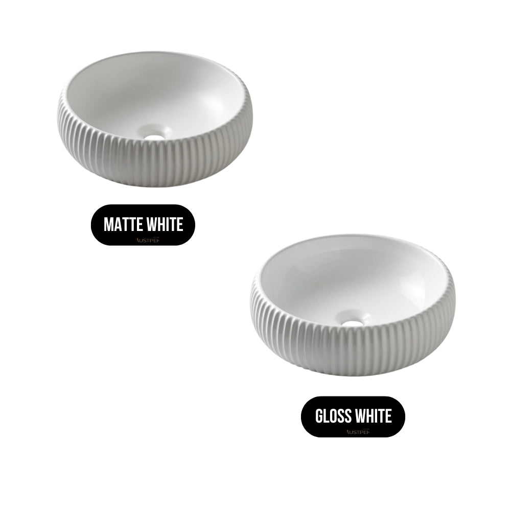 CLAYA ROUND FLUTED ABOVE COUNTER BASIN GLOSS WHITE 420MM