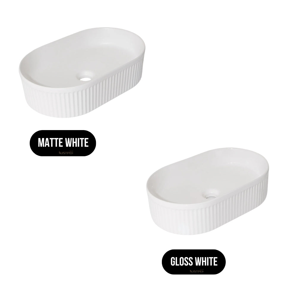 CLAYA PILL FLUTED ABOVE COUNTER BASIN GLOSS WHITE 490MM