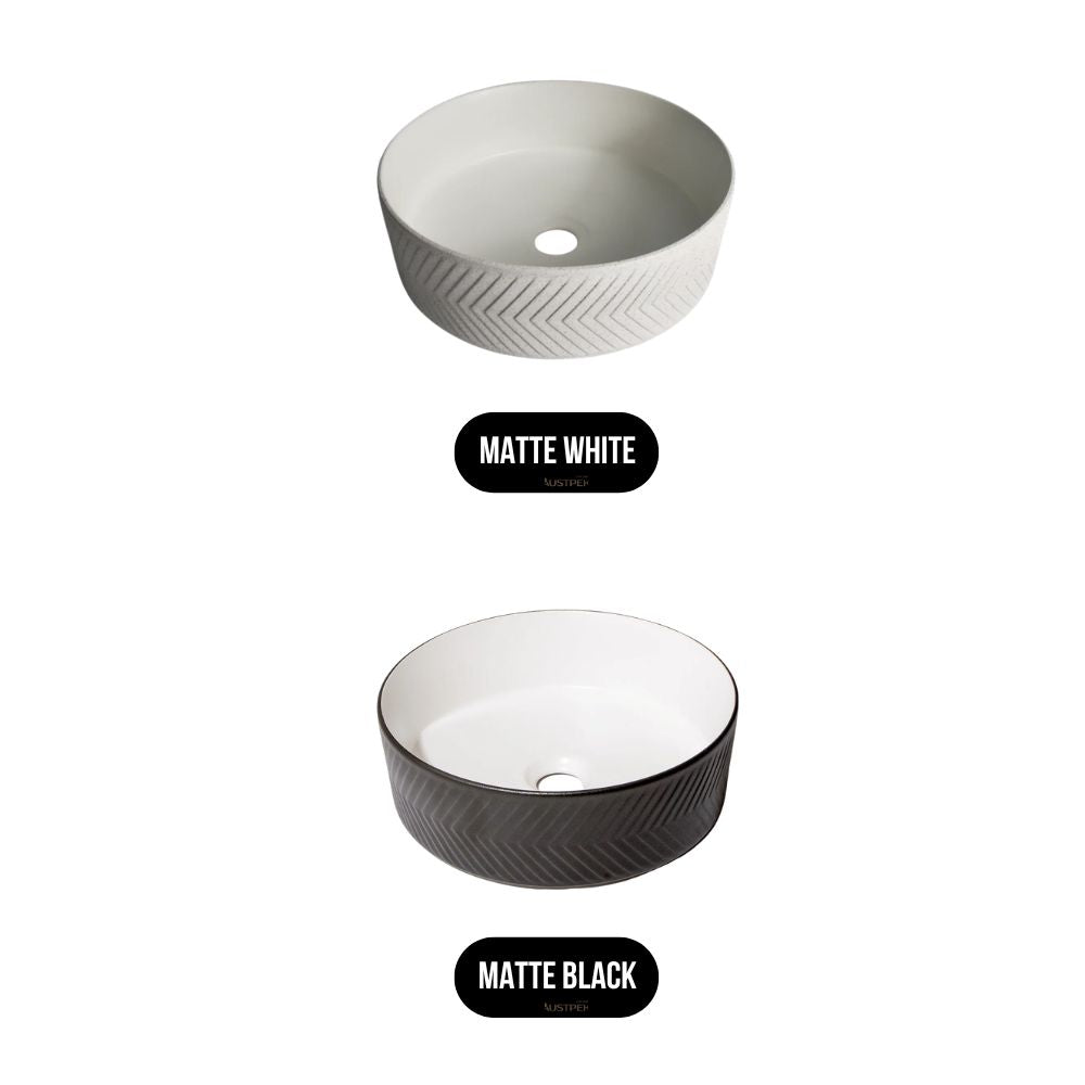 CLAYA POLAR ARROW ROUND ABOVE COUNTER BASIN TEXTURED MATTE WHITE 360MM