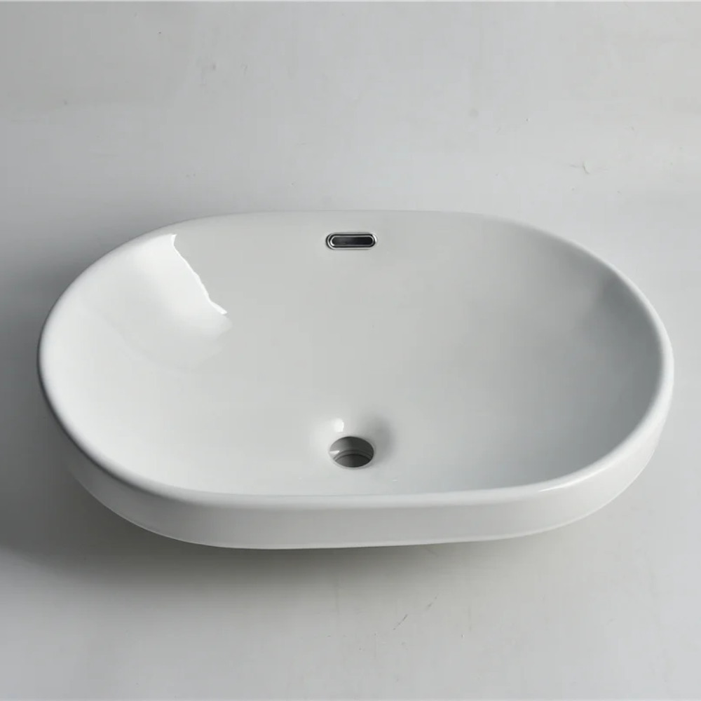 CLAYA OVAL SEMI INSET BASIN GLOSS WHITE 605MM