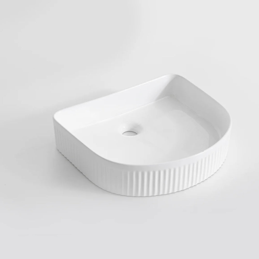 CLAYA ARCHED FLUTED ABOVE COUNTER BASIN GLOSS WHITE 415MM
