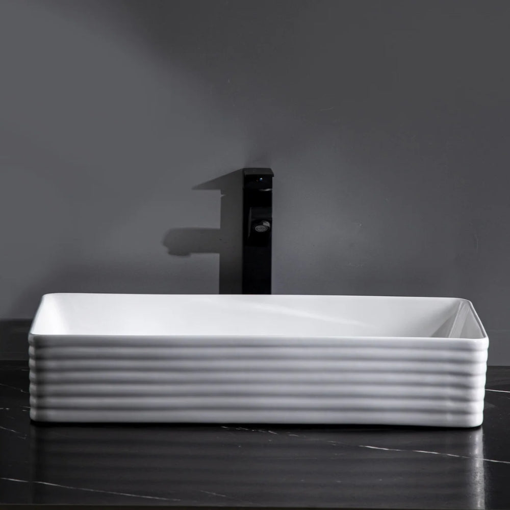 CLAYA RECTANGULAR FLUTED ABOVE COUNTER BASIN GLOSS WHITE 620MM