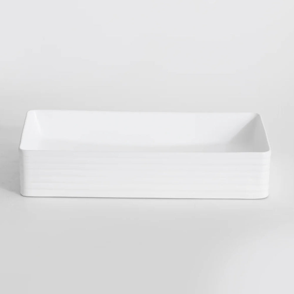CLAYA RECTANGULAR FLUTED ABOVE COUNTER BASIN MATTE WHITE 620MM