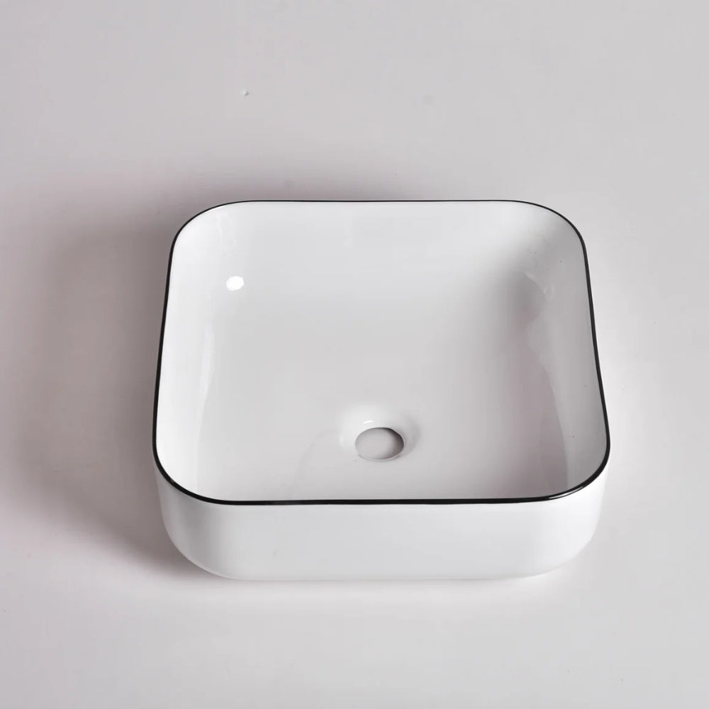 CLAYA SQUARE ABOVE COUNTER BASIN GLOSS WHITE BLACK RIM 380MM