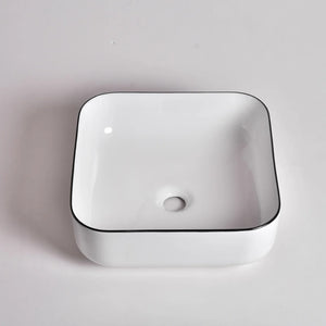 CLAYA SQUARE ABOVE COUNTER BASIN GLOSS WHITE BLACK RIM 380MM