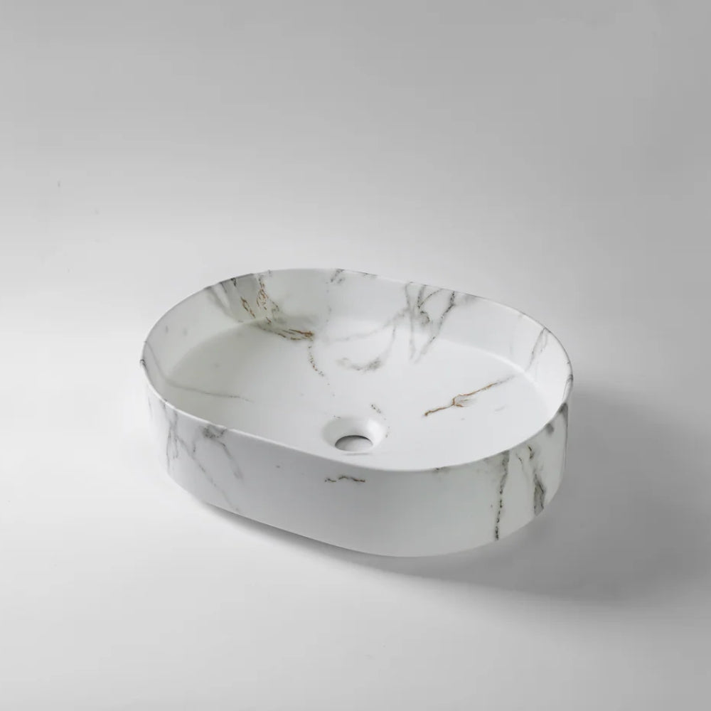 CLAYA PILL ABOVE COUNTER BASIN MATTE WHITE CARRARA MARBLE LOOK 520MM