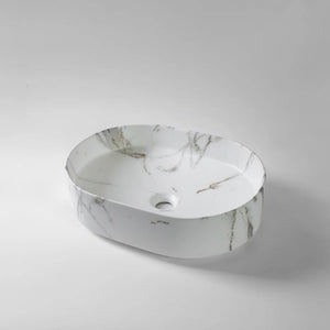 CLAYA PILL ABOVE COUNTER BASIN MATTE WHITE CARRARA MARBLE LOOK 520MM