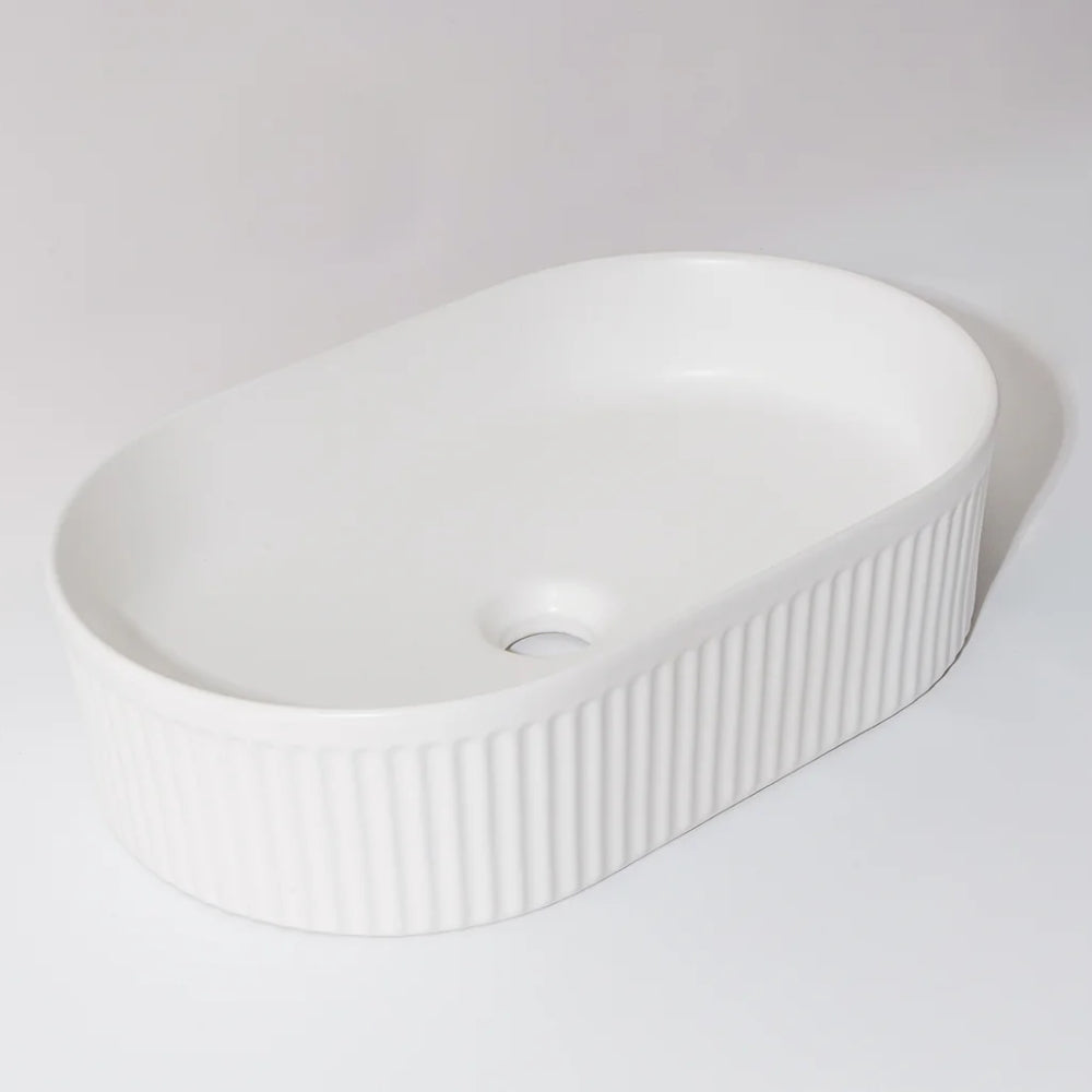 CLAYA PILL FLUTED ABOVE COUNTER BASIN MATTE WHITE 490MM