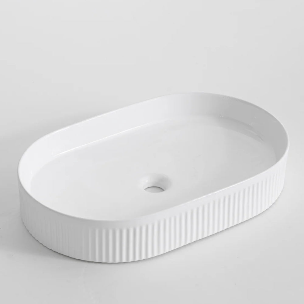 CLAYA PILL FLUTED ABOVE COUNTER BASIN GLOSS WHITE 600MM