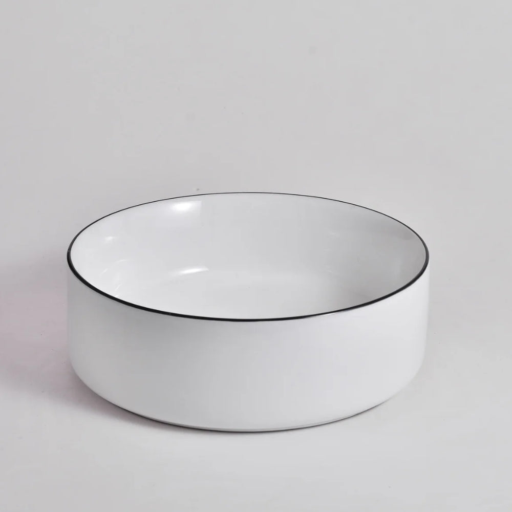 CLAYA ROUND ABOVE COUNTER BASIN GLOSS WHITE BLACK RIM 360MM