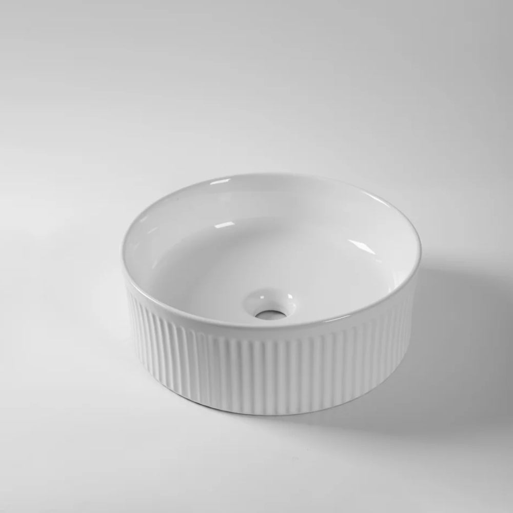 CLAYA ROUND FLUTED ABOVE COUNTER BASIN GLOSS WHITE 370MM